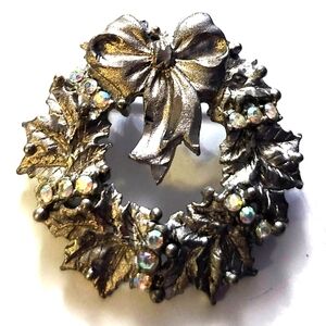 Vintage RR Robyn Rush Silver Tone Wreath Brooch with AB Rhinestones